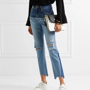 SJYP Two-tone distressed high-rise slim-leg jeans